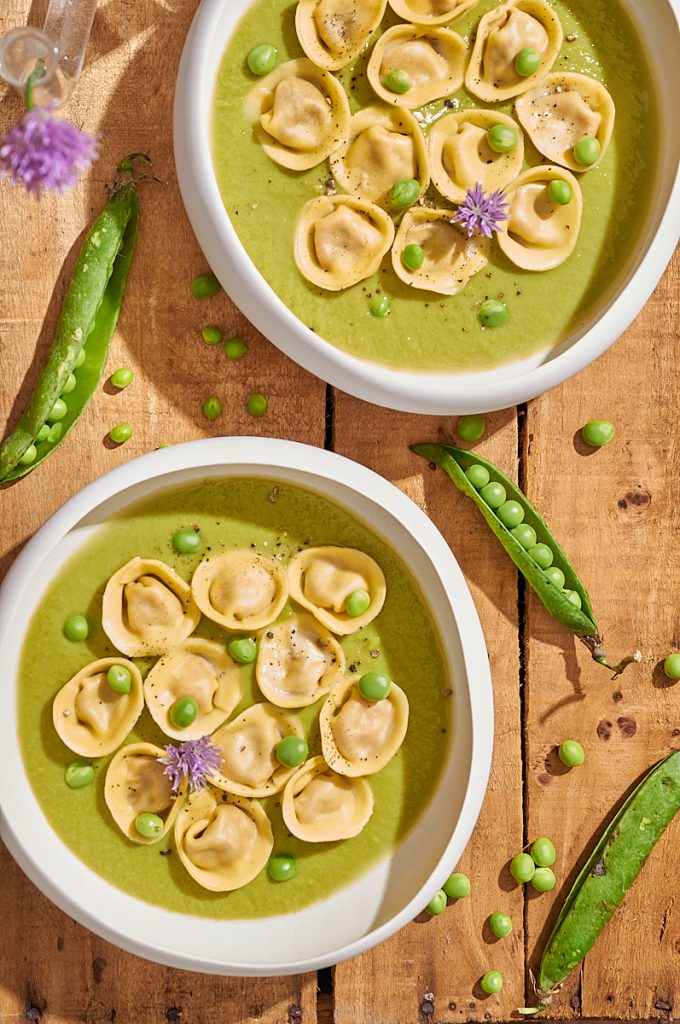 cappellacci in crema di piselli