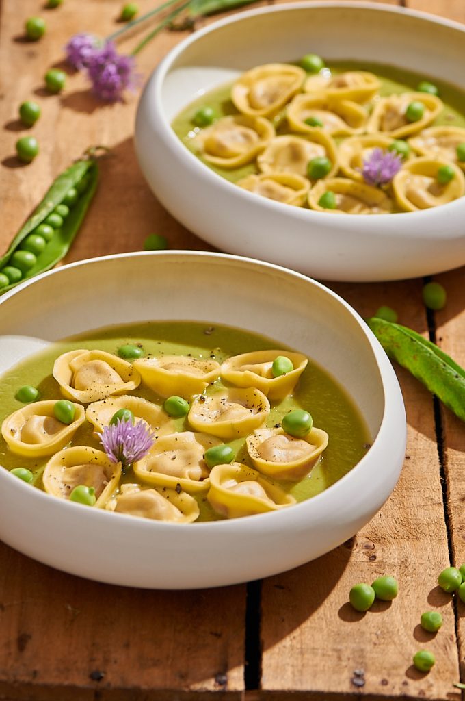 Cappellacci in crema di piselli